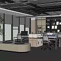Modern Public Office Space With Large Windows Natural Light Desks Office Chairs And Green Plant