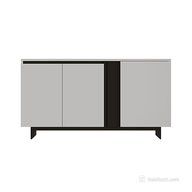 Modern Entryway Cabinet Sideboard With Light Gray Doors And Black Legs 3d model 