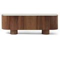 Modern Walnut Console Cabinet With Four Doors And Cylindrical Legs Design 3d model