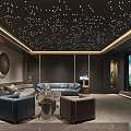 Modern Home Theater Interior With Starry Ceiling Large Screen And Comfortable Sofas 3d model
