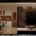 Modern Living And Dining Room Interior With TV Chandelier Coffee Table Dining Table And Flowers