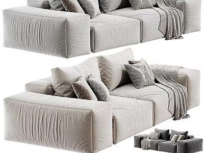 Light Gray Fabric Two Seater Sofa With Decorative Pillows And Throw Blanket 3d model