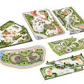 Multiple Park Landscape Layouts with Pathways Green Zones Water Features and Recreational Facilities