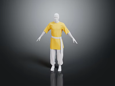 White Mannequin Wearing Yellow Top With White Belt And White Pants 3d model