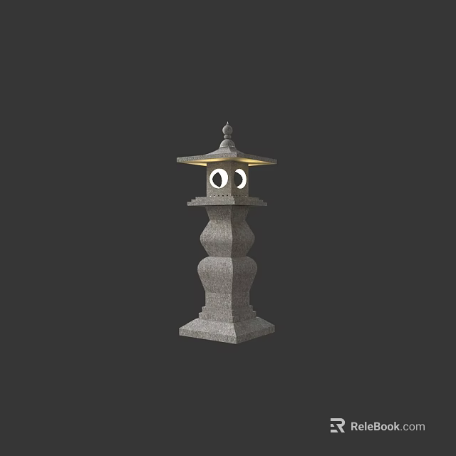 Illuminated Outdoor Stone Lantern With Traditional Design Classic Roof And Layered Base 3d model 