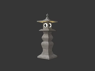 Illuminated Outdoor Stone Lantern With Traditional Design Classic Roof And Layered Base 3d model