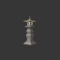 Illuminated Outdoor Stone Lantern With Traditional Design Classic Roof And Layered Base