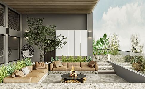 Modern Garden Roof Garden Leisure Terrace Garden Balcony Terrace Leisure Garden Terrace Landscape Hanging Garden Outdoor Fireplace Roof Patio 3d model