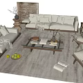 Modern Beige Sofa and Coffee Table Set with Wooden Frame Decorative Pillows and Side Chairs