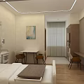 Hotel Room Interior Design With Comfortable Bed Table Chairs Decorative Paintings And Lighting