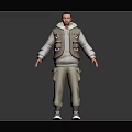 3D Character Model Wearing Hoodie Vest Cargo Pants And Sneakers Design