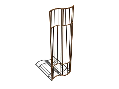 Stylish Metal Frame Room Divider with Vertical Bars and Small Shelf for Home Decor 3d model
