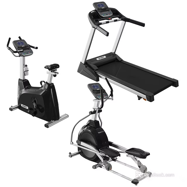 Home Fitness Sports Equipment With Exercise Bike Treadmill And Elliptical Trainer 3d model 