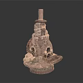 Brick Built Small Building Model With Copper Chimney Arched Openings And Stone Base 3d model