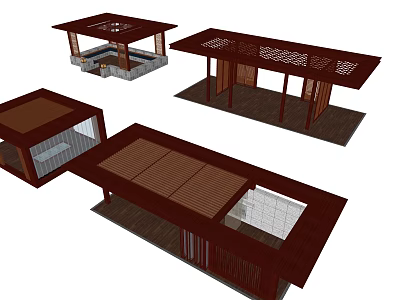 Traditional Wooden Outdoor Pavilion Designs Featuring Lattice Roof Open Structure And Floor Tiles 3d model