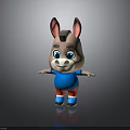 Cartoon Donkey With Gray Body Big Ears Blue Eyes Blue Shirt Red Shorts And Reflection