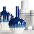 Ceramic Flower Vases In Blue And White Striped Patterns With Various Sizes And Shapes