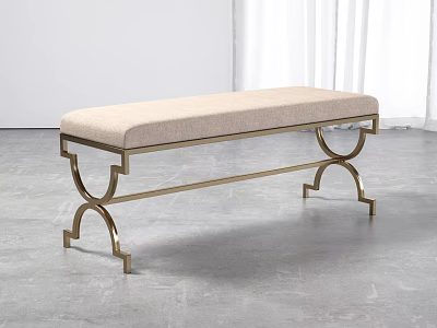 Modern Elegant Bench With Beige Upholstered Seat And Golden Brass Frame 3d model
