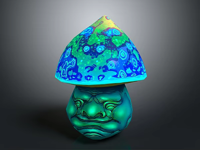 Decorative Vegetable Mushroom With Vibrant Colorful Patterned Cap And Unique Face Design Base 3d model