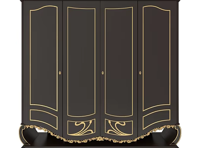 Dark Wooden Sideboard With Gold Accents Four Doors And Ornate Base Design 3d model