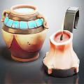 Orange Brown Ceramic Vase With Blue Inlays And Melted Wax Candle Holder