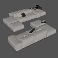 Modern Beige Sectional Sofa With Multiple Modules And Decorative Pillows 3d model