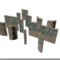 Medieval Shields With Various Shapes Sizes Brown Green Wooden Leather Texture And Decorative Patterns