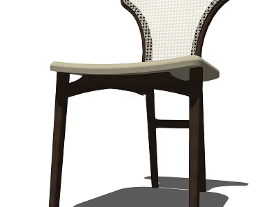 Comfortable Leisure Chair with Woven Backrest Beige Cushion and Dark Wooden Legs 3d model