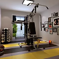 Boxing Training Gym With Red Black Punching Bags Boxer Posters And Yellow Gray Floor Design
