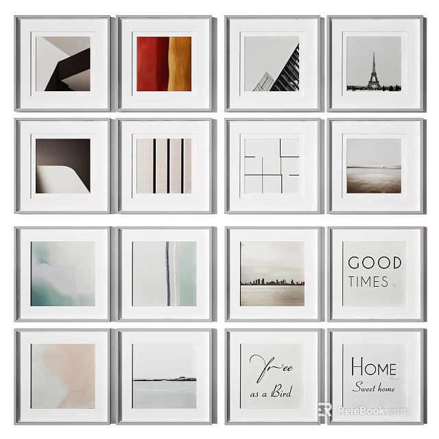 Stylish Framed Wall Art Prints With Geometric Scenic And Text Designs For Home Decor 3d model 