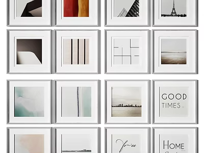 Stylish Framed Wall Art Prints With Geometric Scenic And Text Designs For Home Decor 3d model