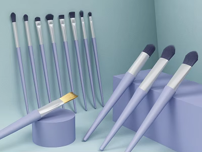 Elegant Purple Makeup Brushes With Modern Design Different Sizes For Cosmetics 3d model