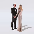 Stylish Couple Holding Hands In Formal Tuxedo And Evening Gown