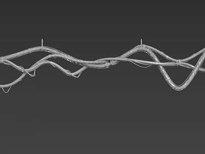 Silver Curved Metal Art Installation With Intertwined Decorative Lines On Gray Background 3d model