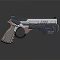 Futuristic Modern Pistol With Silver Black Body Brown Grip And Red Glowing Lines
