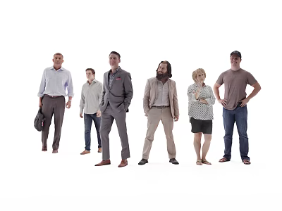 Group of Diverse People Standing Together in Casual and Formal Outfits Against White Background 3d model