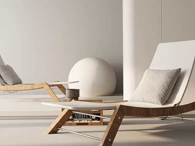 Minimalist Lounge Chair With Wooden Frame Light Pillow And Side Table Setup 3d model