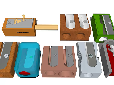 Assorted Colorful Pencil Sharpeners With Various Materials And Designs 3d model