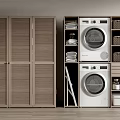 Bathroom Cabinet Rack With Brown Louvered Doors White Washer Dryer And Multi Tiered Storage Shelves