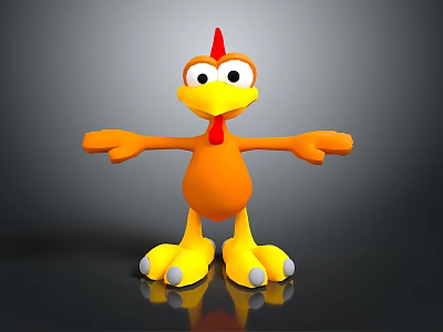 3D Cartoon Chicken Character With Orange Body Yellow Feet And Open Arms 3d model