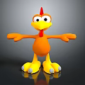 3D Cartoon Chicken Character With Orange Body Yellow Feet And Open Arms