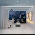 Modern Living Room Interior With Light Blue Walls White Sofa And Space Theme Mural