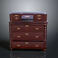 Dark Brown Wooden Chest of Drawers with Intricate Carvings and Metal Handles
