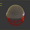 Blue Sports Helmet With Yellow Ear Guards And Metal Face Grill
