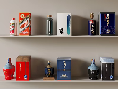 Liquor Store Display With Various Wine Bottles And Colorful Liquor Boxes On Shelves 3d model