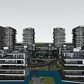 Modern High Rise Commercial Street With Multi Story Shops Roof Gardens And Open Plazas 3d model