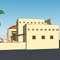 Traditional Middle Eastern Detached Villa Featuring Arched Windows Staircase Palm Trees and Camel