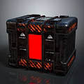 Industrial Storage Crate With Red Panel Black Exterior Orange Warning Stripes And Lift Here Labels