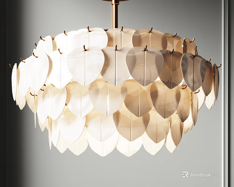 Elegant Circular Leaf Shaped Paper Chandelier With White Layered Design 3d model