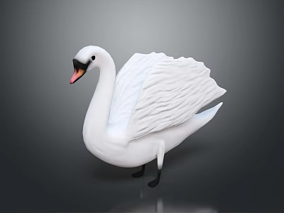 White Swan 3D Model With Spread Wings And Orange Black Beak On Gray Background 3d model